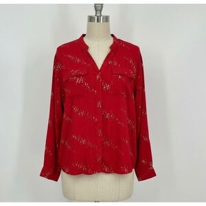 Notations Woman Red Sequined Button Up Blouse Top Plus Size 3X